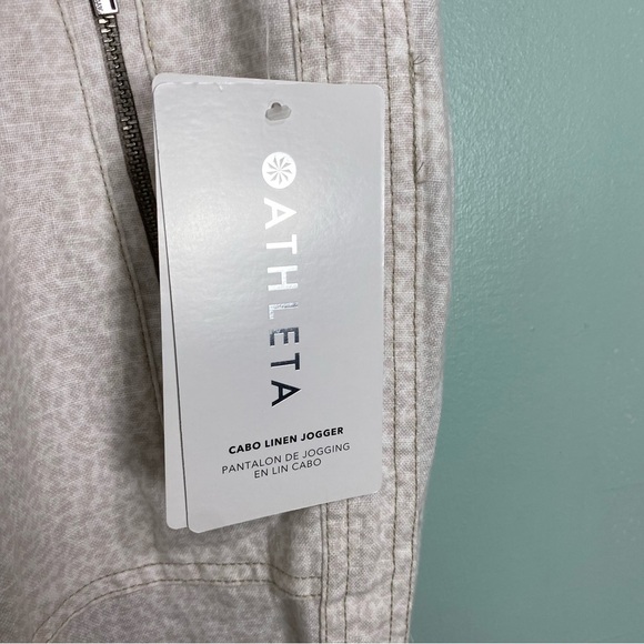 Athleta Cabo Linen Jogger Cream Micro Cheetah Sz 6 Tall 988237 - Picture 3 of 6